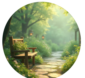Atmospheric bench and park artwork