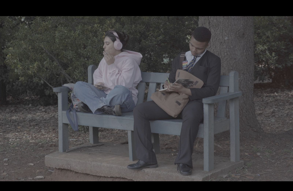 On-set photograph in the park